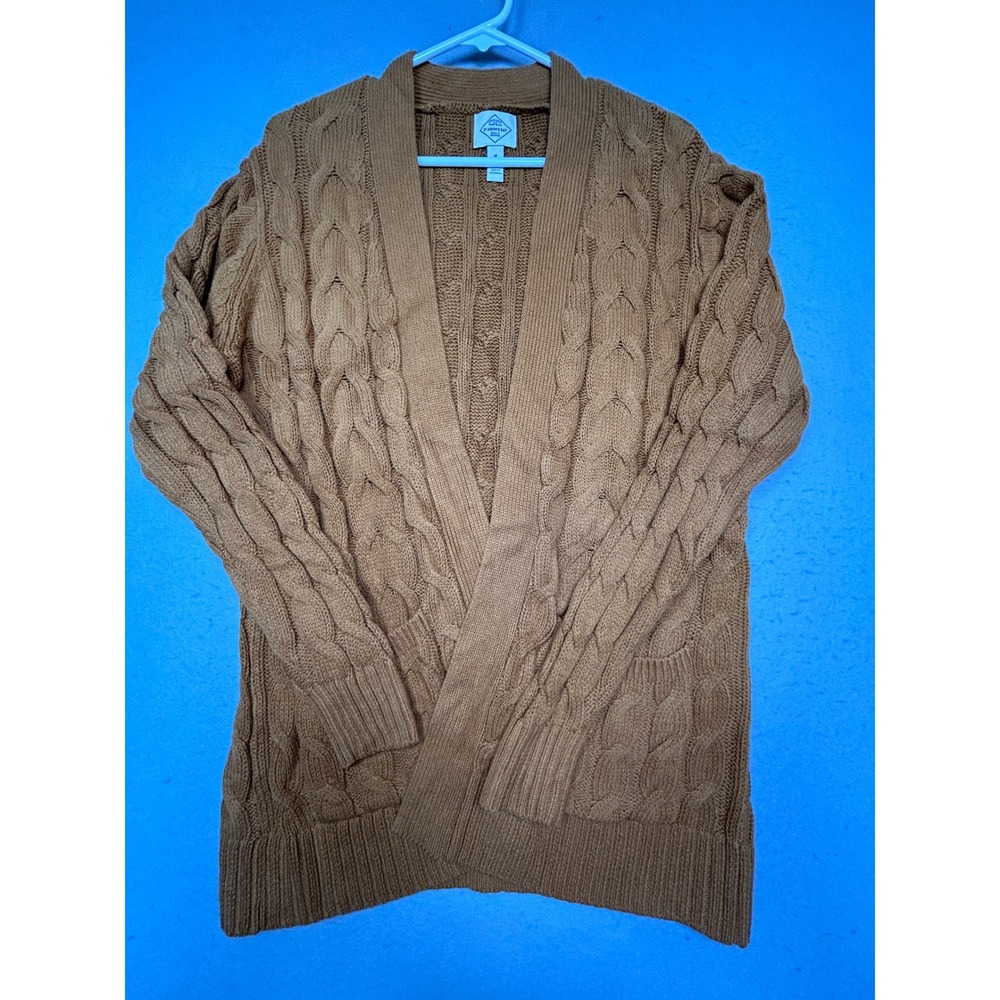 St. Johns Bay Cardigan Cotton Acrylic Camel Brown Medium Womens